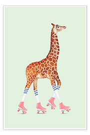Poster Girafe avec des patins à roulettes