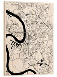 Tableau en bois  Carte de Düsseldorf, Allemagne - Main Street Maps