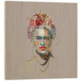 Tableau en bois  Frida Kahlo Floral Face I - Carlos Quitério