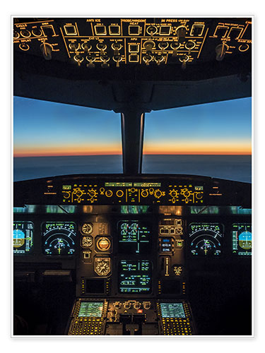 Poster Cockpit de A320 à la tombée de la nuit