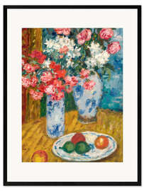 Impression artistique encadrée  Fruits et deux vases avec des fleurs - Georges d'Espagnat